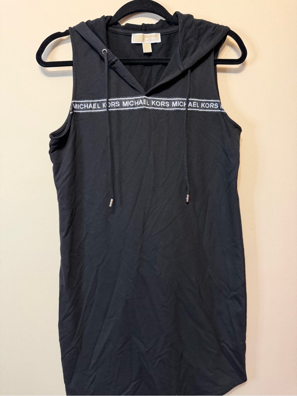 Michael Kors Black Sleeveless Hooded Tank with Logo Trim